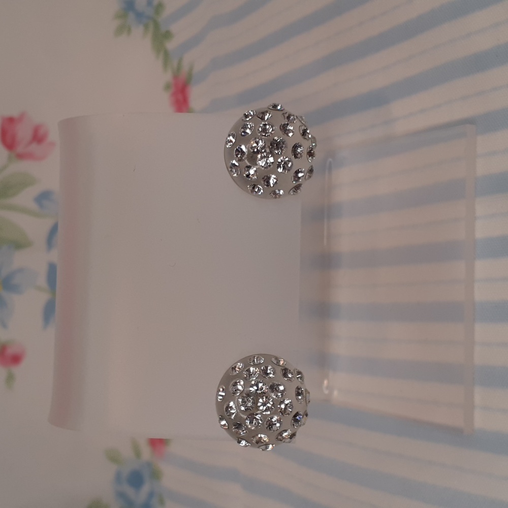 Clear Plastic Dome Rhinestone Pierced Earrings